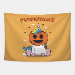 Pumpkincorn funny cute unicorn wearing pumpkin halloween Tapestry