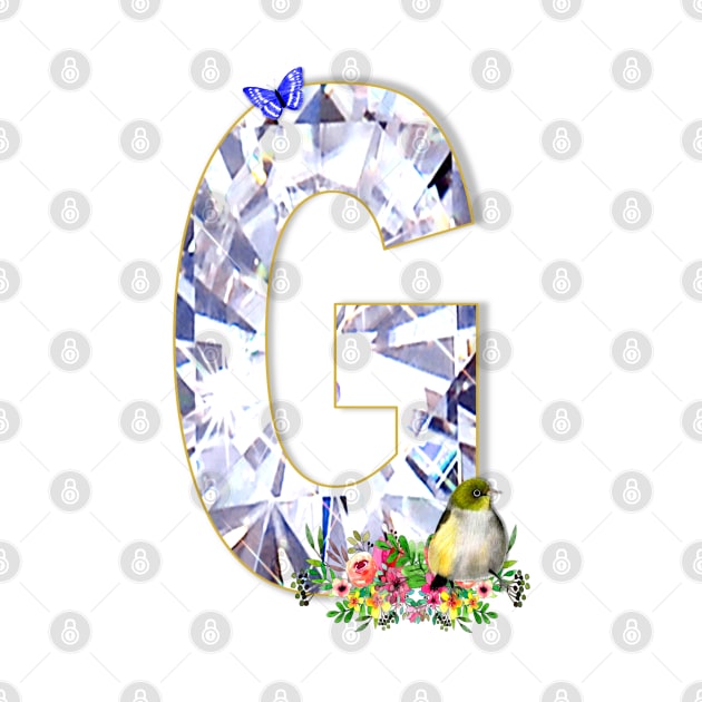 Name Initial Letter G and Silvereye Bird by KC Morcom aka KCM Gems n Bling aka KCM Inspirations