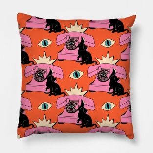 World Domination Black Cat Pattern in orange Pillow