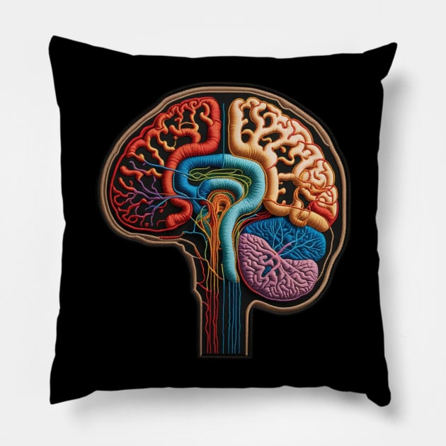 Brainatomy Embroidered Patch Pillow by Xie