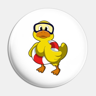 Duck at Swimming with Swim ring & Diving goggles Pin