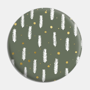 Christmas branches and dots - olive and gold Pin