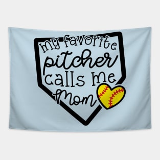 My Favorite Pitcher Calls Me Mom Softball Cute Funny Tapestry