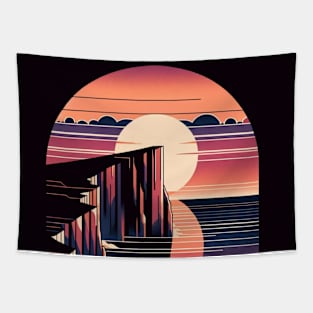 Modern Abstract Cliffside Sunset Tapestry