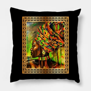 African Woman with Kente Pattern, African Artwork Pillow