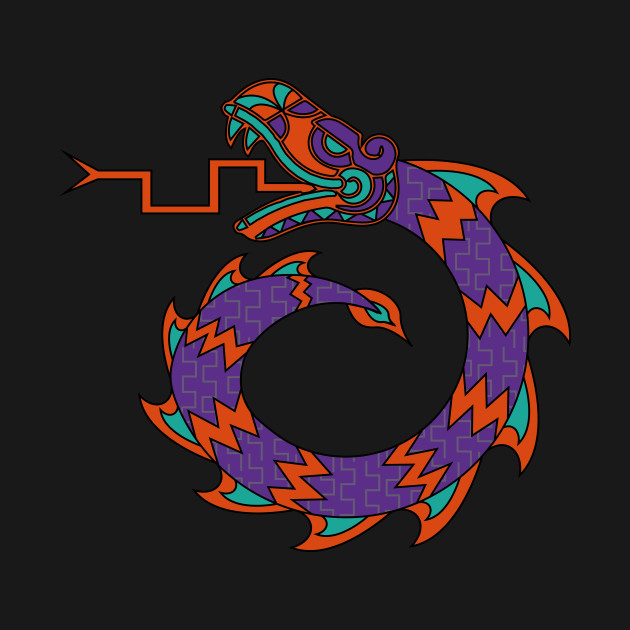 Mexican Snake Dragon Design Purple, orange and teal T-Shirt T-Shirt by JDP Designs