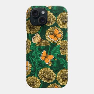 Dandelion meadow on dark green Phone Case