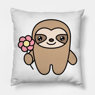 Cute sloth with a flower in a paw Pillow