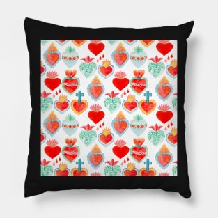 Bright watercolor pattern with sacred hearts Pillow