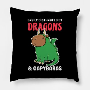 Easily Distracted by Dragons and Capybaras Cartoon Pillow