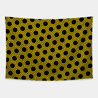 Pattern hexagon gold on black background Tapestry