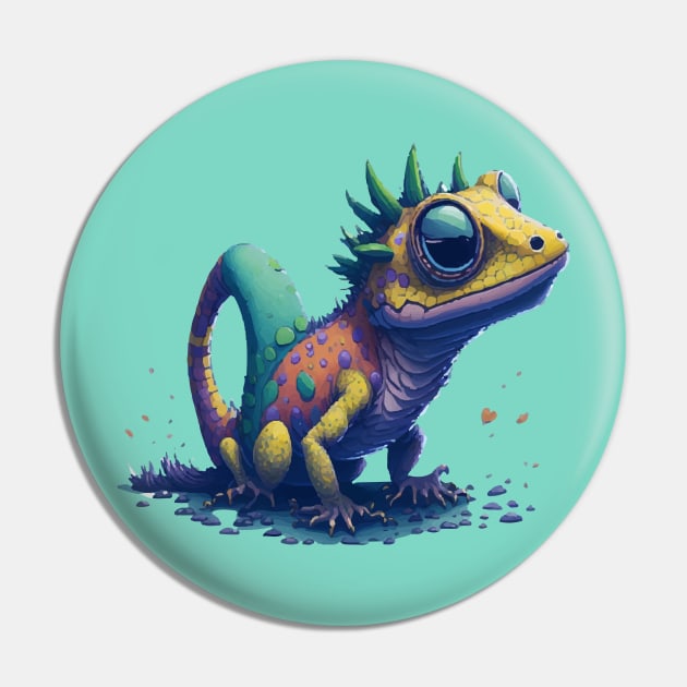 Gamer's Perfect Illustration - Cute Colorful Gekko Pin by star trek fanart and more