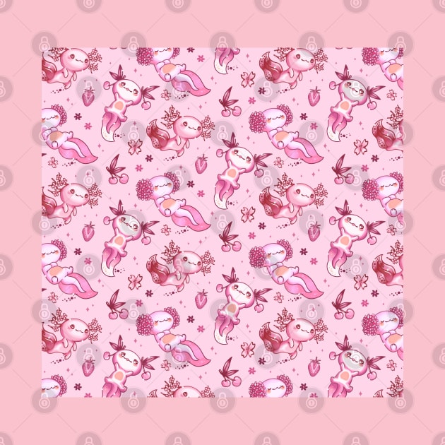 Kawaii Axolotl Pink Pattern Strawberry Aesthetic by Sugoi Otaku Gifts