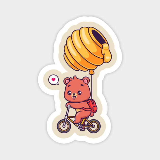 Cute Bear Riding Bicycle With Honeycomb Balloon Cartoon Magnet by Catalyst Labs