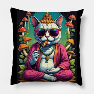 Psychedelic Techno Cat - Catsondrugs.com - cat, kitten, kitty, cats, cute, animal, pet, funny, black cat, pets, meme, pack, animals, kittens, feline Pillow