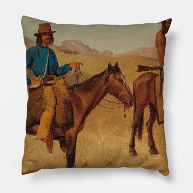 Trapper And Indian Guide On Horseback by Albert Bierstadt Pillow by Classic Art Stall