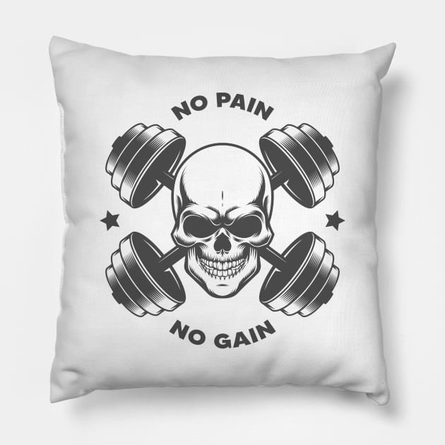 No Pain No Gain Skull Pillow by Dosunets