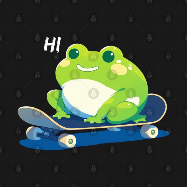 Hippity Hop, Hi! Cute Frog on a Skateboard by Eine Creations