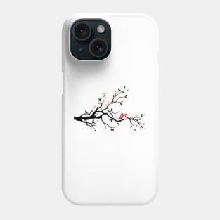 Kissing birds on love tree with red hearts Phone Case