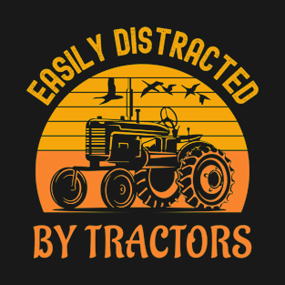 Funny Easily Distracted By Tractors Farm T-Shirt