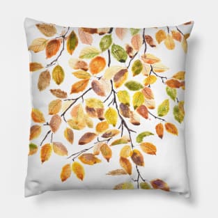 autumn yellow orange beech leaves watercolor Pillow