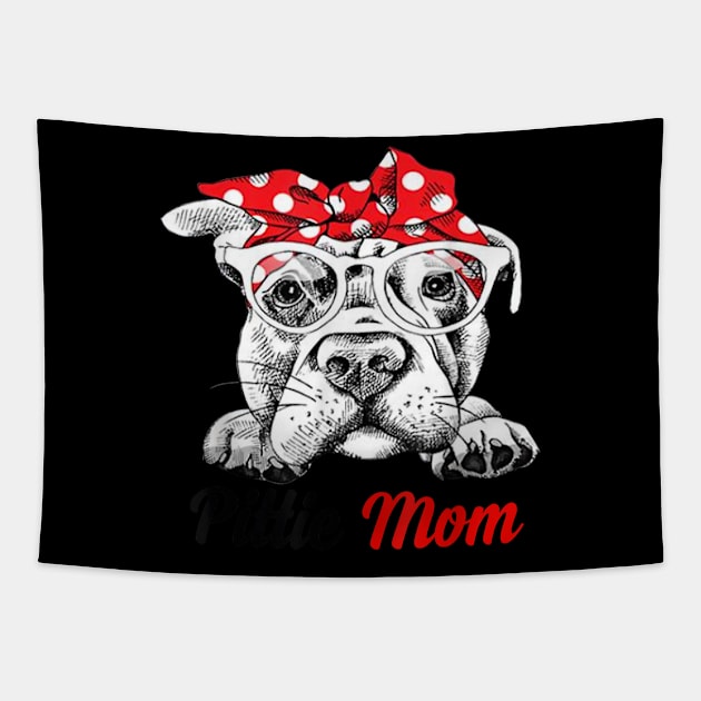 Pittie Mom With Red Bandana Headband Dog Mom Mothers Day Tapestry by elmiragokoryan