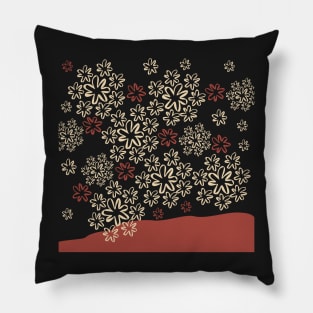 Hand Drawn Red Yellow Abstract Circles and Flowers Pillow