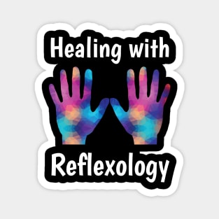 Healing with Reflexology (white text) (hands) Magnet