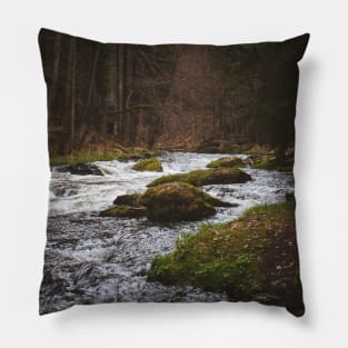 River, woods, nature Pillow