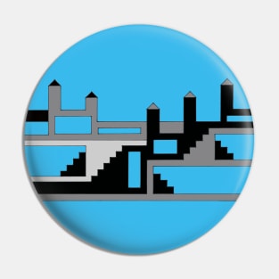 Simple Castle in Black and White on Blue Pin