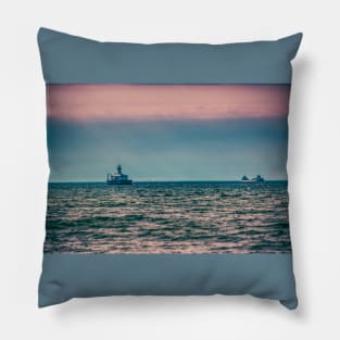 Freighter and Lighthouse Lake Huron Pillow