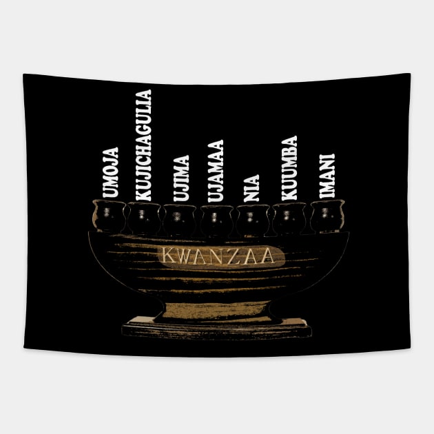 Kwanzaa Kinara Swahili White Tapestry by IronLung Designs