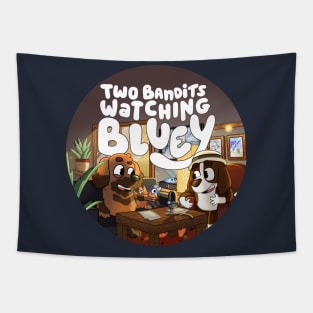 Two Bandits Watching Bluey Podcast Logo Tapestry