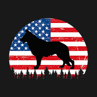 Vintage Retro German Shepherd American Flag 4th of July Gift T-Shirt