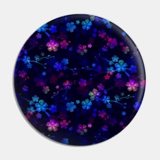 Bright Neon Pink and Blue Cherry Blossom Flowers and Vines Pin