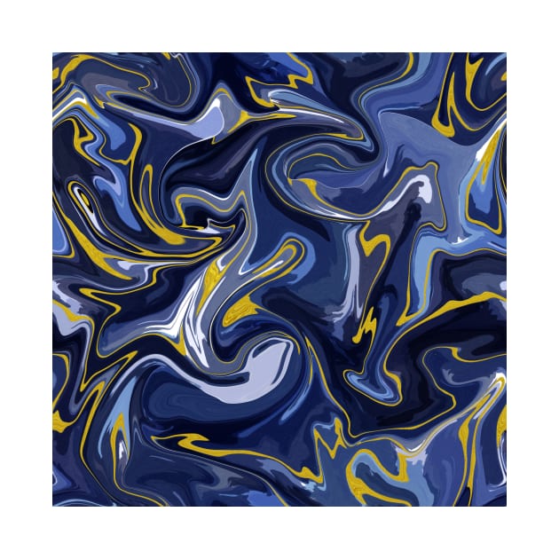 Delft Blue and Gold Silk Marble - Blue and White Liquid Paint Pattern by GenAumonier