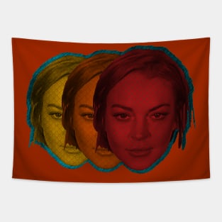 Lindsay Lohan Mugshot Threeways Tapestry