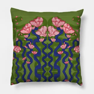 Pink Flower Blue Stems Pillow