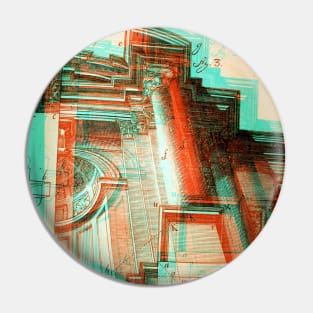 Architectural Engraving Glitch version Pin