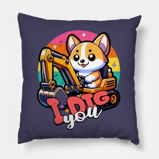 Excavator I Dig You Funny Corgis Pillow