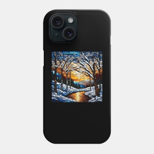 Stained Glass Snowy Winter Scene Phone Case