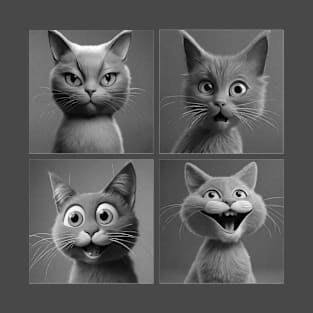 Funny Cat Faces Black And White Cute Kitten Grayscale T-Shirt