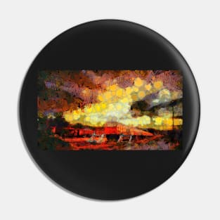 Train station with troubled skies Pin
