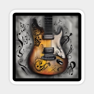 An abstract image of a guitar with musical symbols Magnet