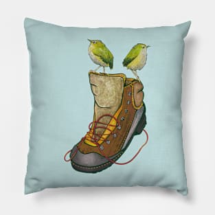 Rock wrens on an old boot Pillow