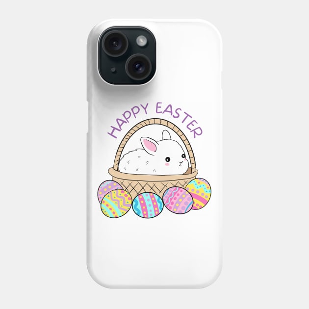 Happy Easter Day Cute Easter bunny in a basket with Easter eggs Phone Case by Yarafantasyart