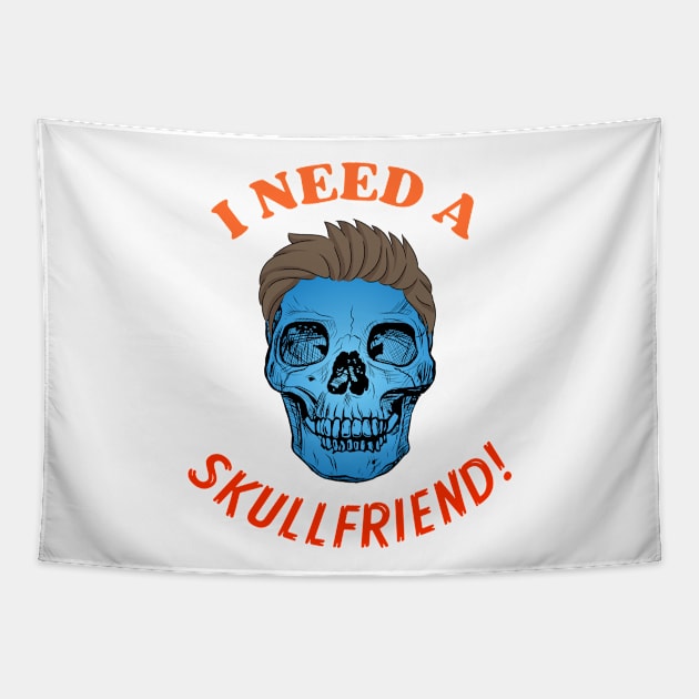 SKULLFRIEND -1- Skull with Hair | Happy Halloween | Funny Halloween | Halloween Costume Tapestry by Cosmic Story Designer