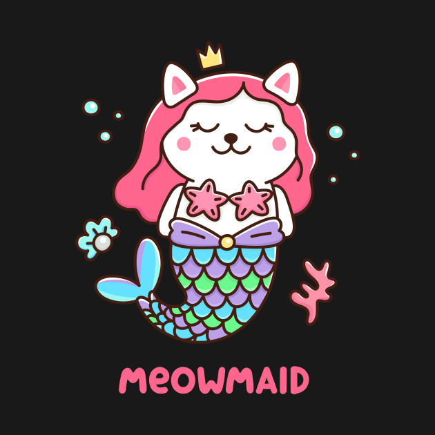 Cute kawaii white cat - mermaid by Viaire