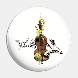 Wondeful violin with piano and flowers Pin