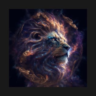 The magic lion in the colorful vortex of the galaxy T-Shirt